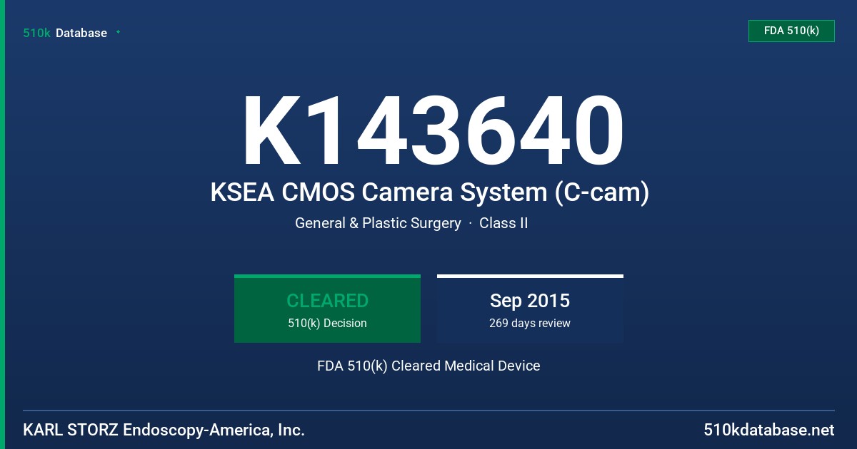 K143640 KSEA CMOS Camera System (C-cam) FDA 510(k) Cleared Medical Device
