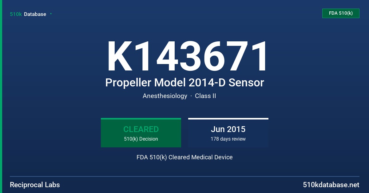 K143671 Propeller Model 2014-D Sensor FDA 510(k) Cleared Medical Device