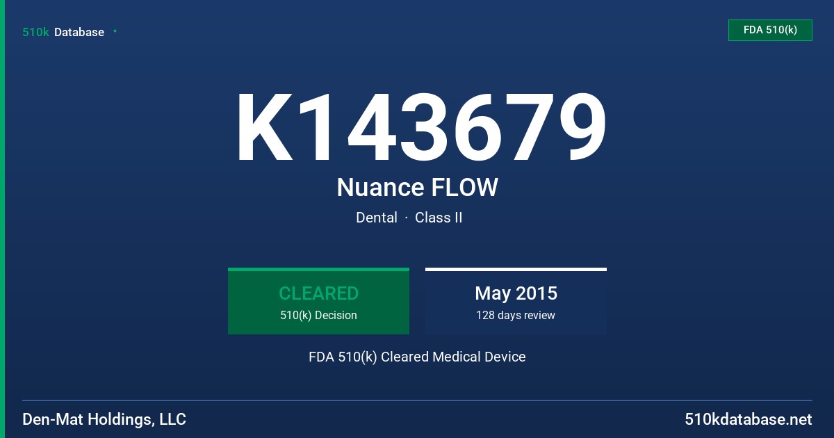 K143679 Nuance FLOW FDA 510(k) Cleared Medical Device