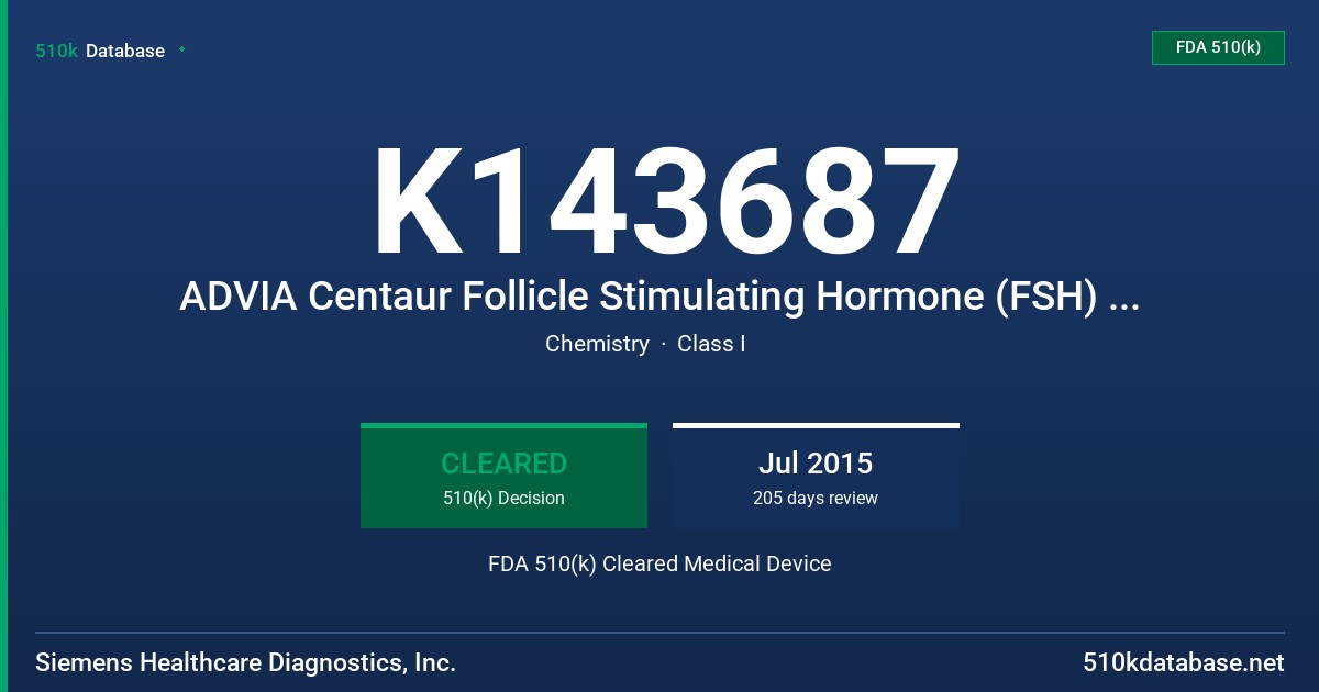 K143687 ADVIA Centaur Follicle Stimulating Hormone (FSH) Master Curve Material, ADVIA Centaur FT4 Master Curve Material, ADVIA Centaur T4 Master Curve Material, ADVIA Centaur T3 Master Curve Material FDA 510(k) Cleared Medical Device