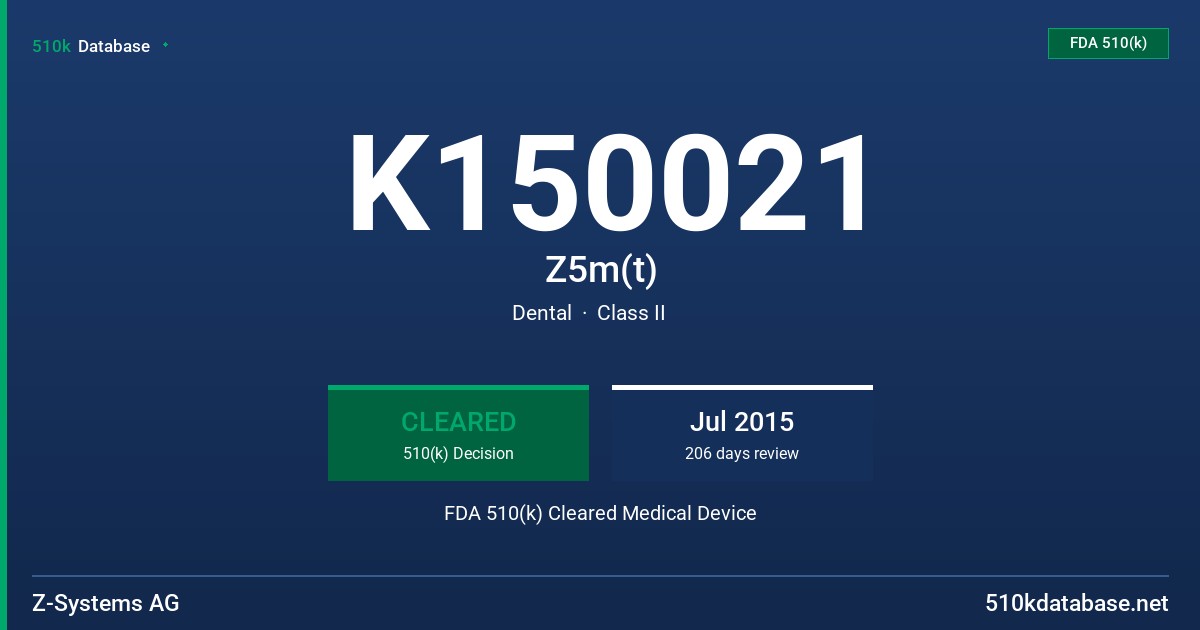 K150021 Z5m(t) FDA 510(k) Cleared Medical Device