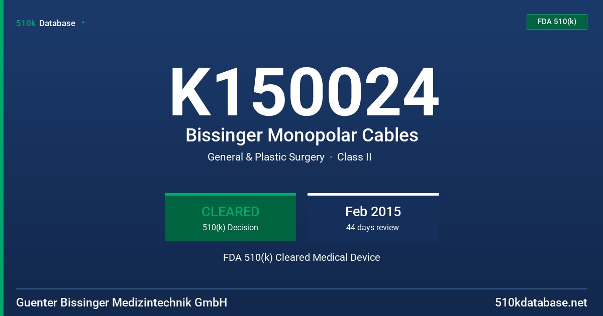 K150024 Bissinger Monopolar Cables FDA 510(k) Cleared Medical Device