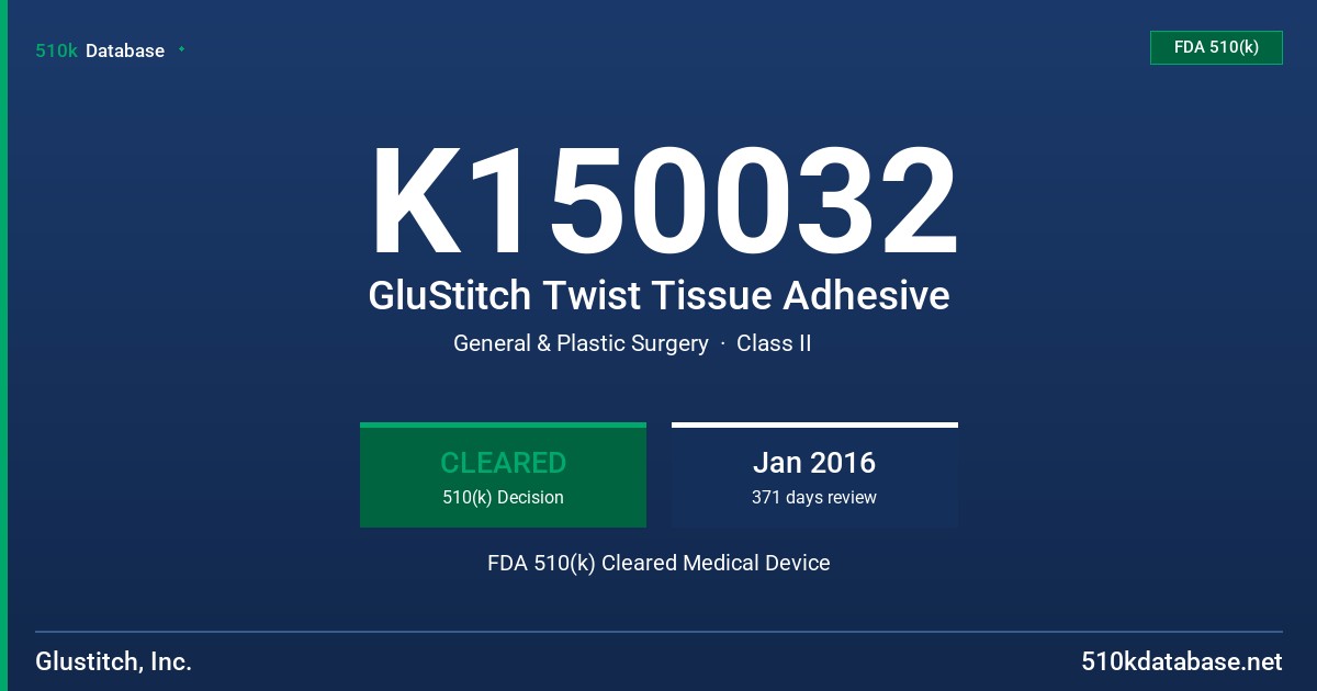 K150032 GluStitch Twist Tissue Adhesive FDA 510(k) Cleared Medical Device