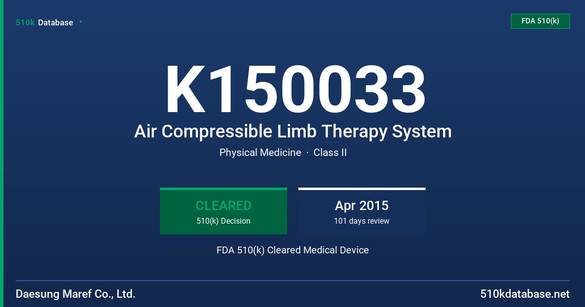 K150033 Air Compressible Limb Therapy System FDA 510(k) Cleared Medical Device