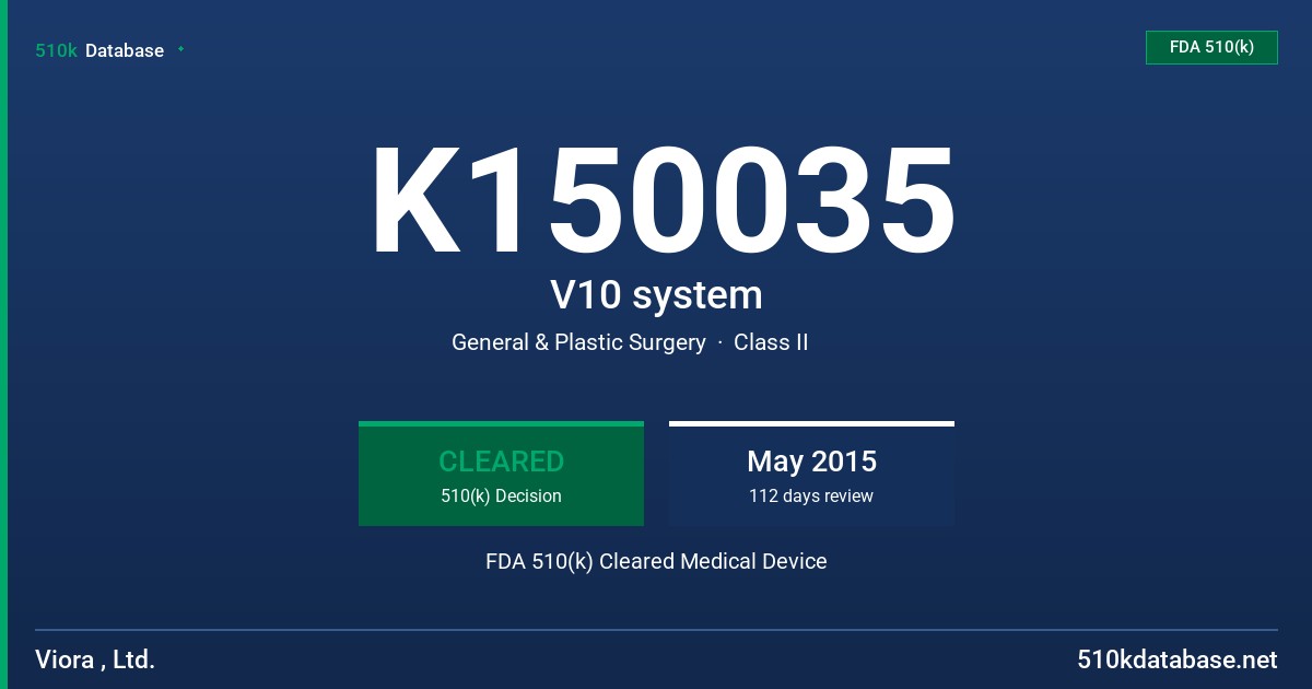 K150035 V10 system FDA 510(k) Cleared Medical Device