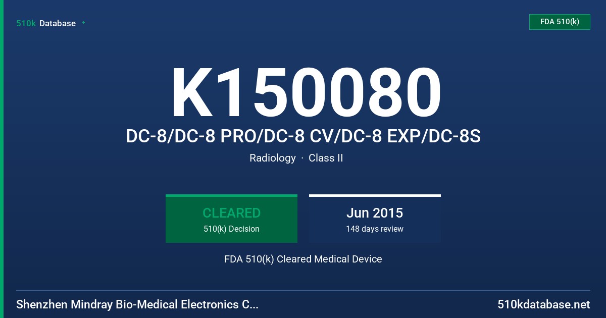 K150080 DC-8/DC-8 PRO/DC-8 CV/DC-8 EXP/DC-8S FDA 510(k) Cleared Medical Device