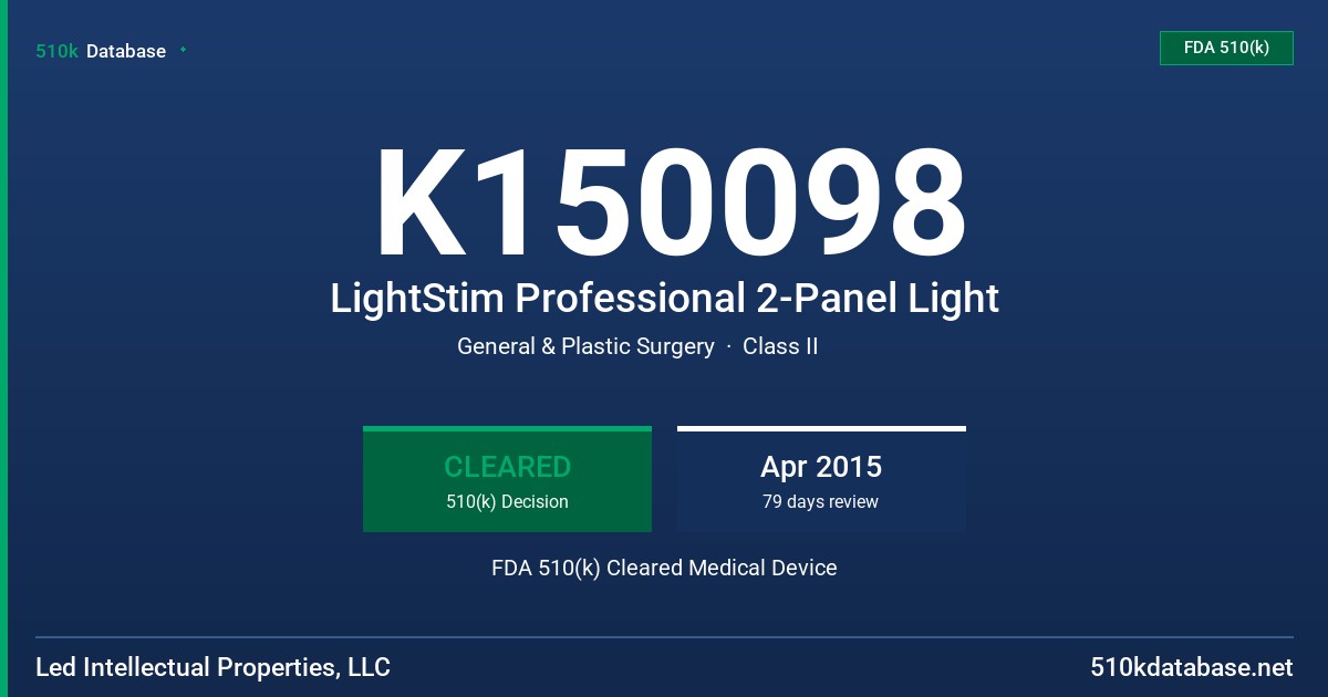 K150098 LightStim Professional 2-Panel Light FDA 510(k) Cleared Medical Device