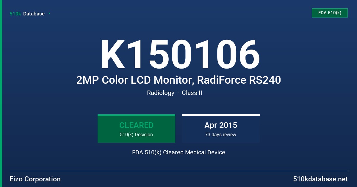 K150106 2MP Color LCD Monitor, RadiForce RS240 FDA 510(k) Cleared Medical Device