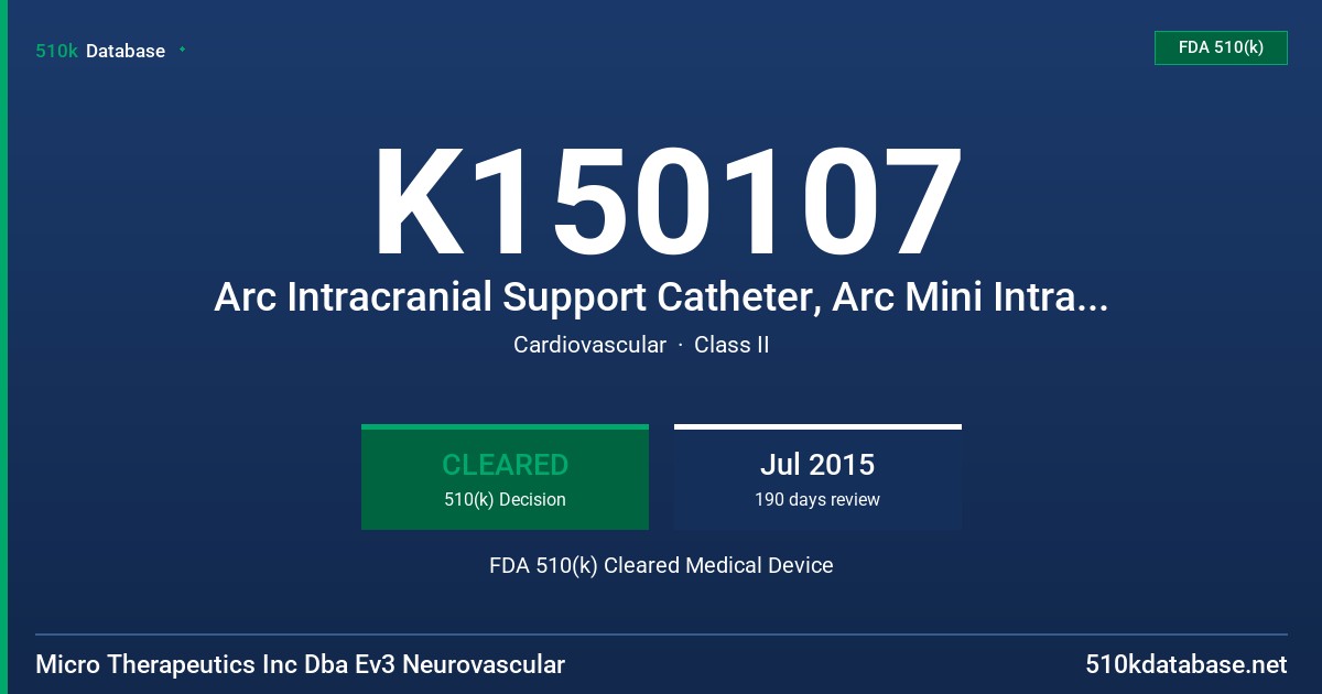 K150107 Arc Intracranial Support Catheter, Arc Mini Intracranial Support Catheter FDA 510(k) Cleared Medical Device