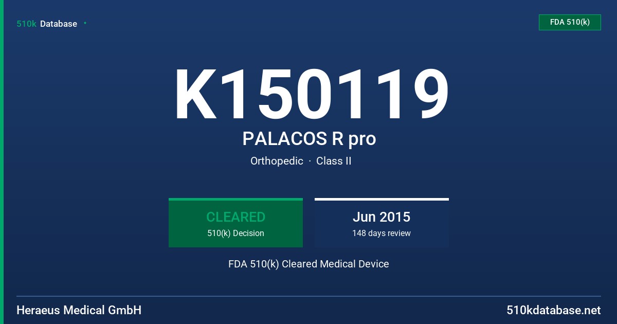K150119 PALACOS R pro FDA 510(k) Cleared Medical Device