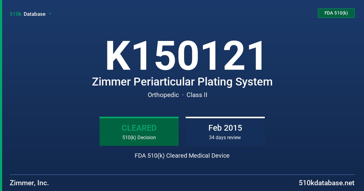 K150121 Zimmer Periarticular Plating System FDA 510(k) Cleared Medical Device