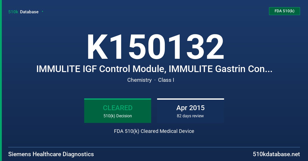 K150132 IMMULITE IGF Control Module, IMMULITE Gastrin Control Module FDA 510(k) Cleared Medical Device