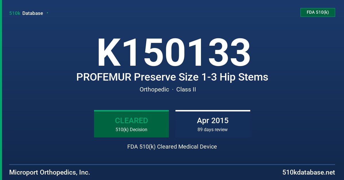 K150133 PROFEMUR Preserve Size 1-3 Hip Stems FDA 510(k) Cleared Medical Device