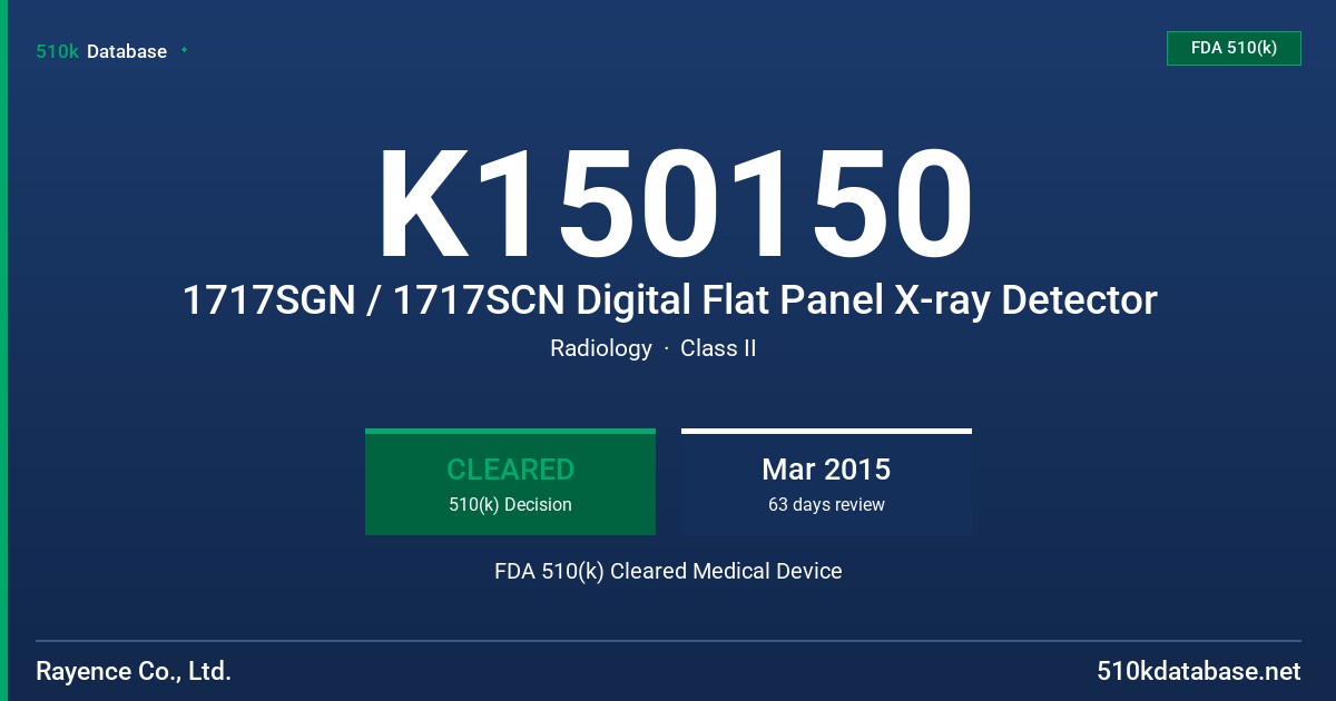 K150150 1717SGN / 1717SCN Digital Flat Panel X-ray Detector FDA 510(k) Cleared Medical Device