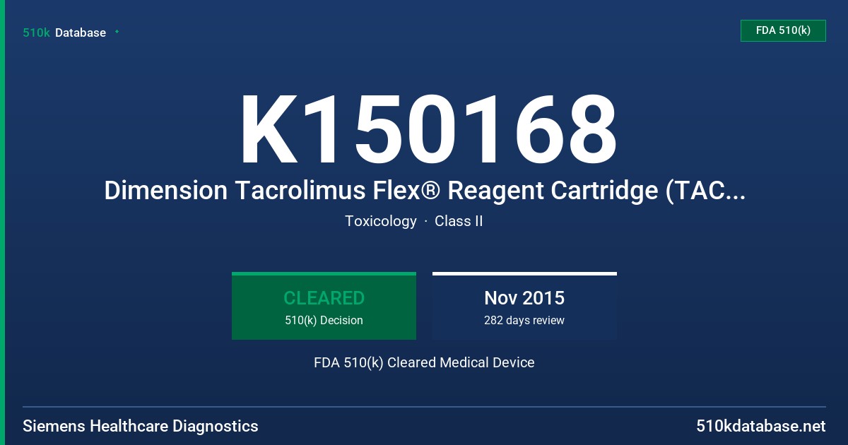 K150168 Dimension Tacrolimus Flex® Reagent Cartridge (TAC), Dimension Tacrolimus Calibrator (TAC CAL) FDA 510(k) Cleared Medical Device