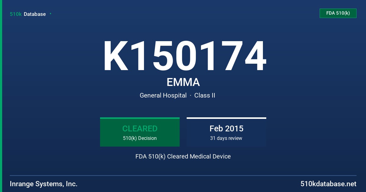 K150174 EMMA FDA 510(k) Cleared Medical Device