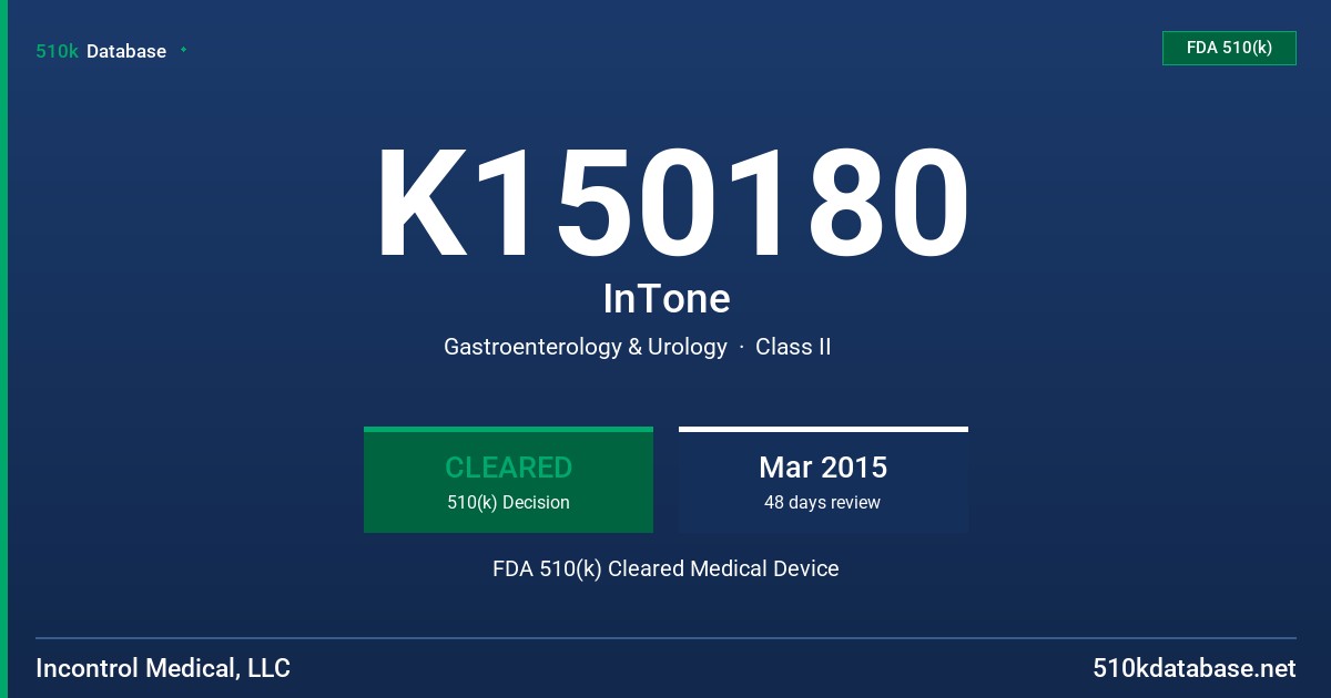 K150180 InTone FDA 510(k) Cleared Medical Device