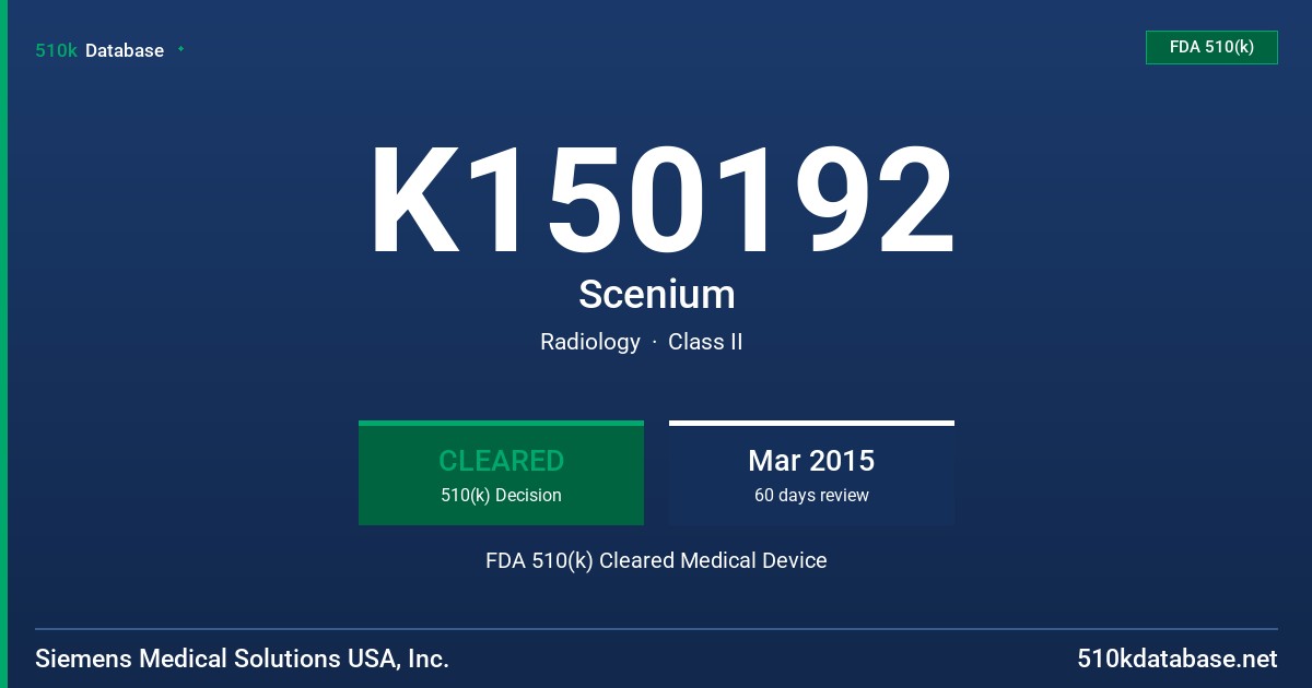 K150192 Scenium FDA 510(k) Cleared Medical Device