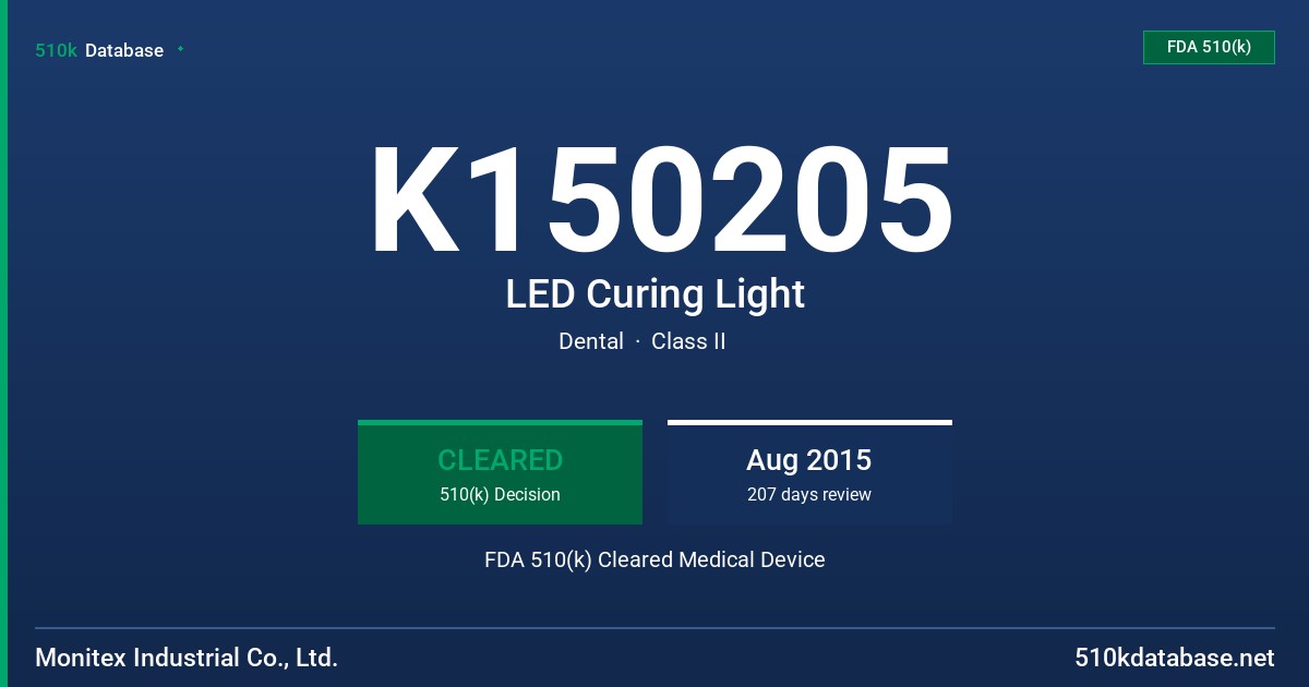 K150205 LED Curing Light FDA 510(k) Cleared Medical Device