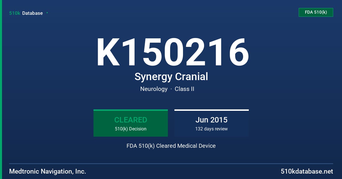 K150216 Synergy Cranial FDA 510(k) Cleared Medical Device