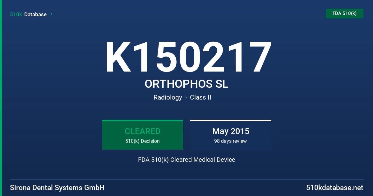 K150217 ORTHOPHOS SL FDA 510(k) Cleared Medical Device
