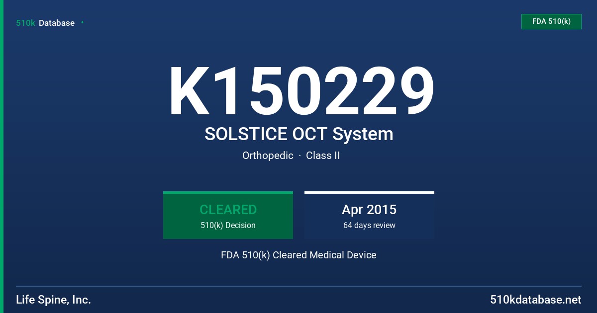 K150229 SOLSTICE OCT System FDA 510(k) Cleared Medical Device