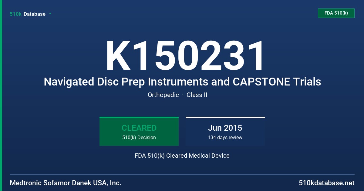 K150231 Navigated Disc Prep Instruments and CAPSTONE Trials FDA 510(k) Cleared Medical Device