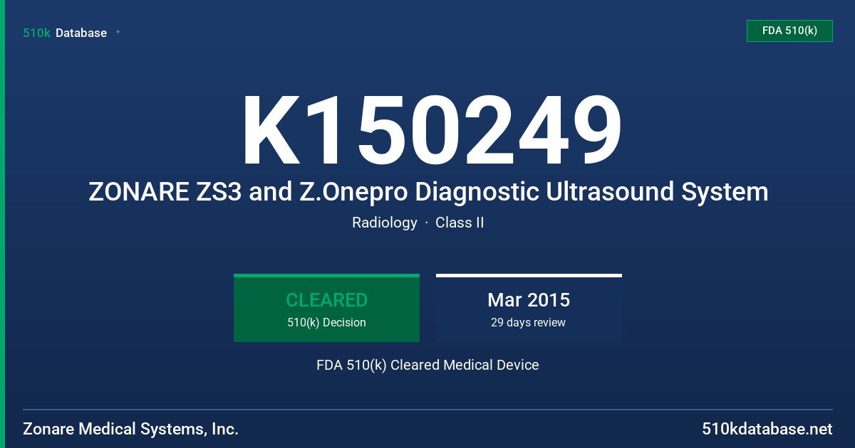 K150249 ZONARE ZS3 and Z.Onepro Diagnostic Ultrasound System FDA 510(k) Cleared Medical Device