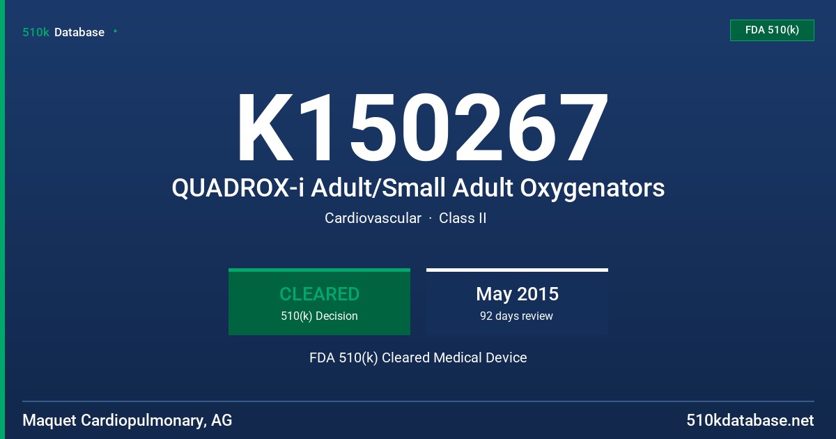 K150267 QUADROX-i Adult/Small Adult Oxygenators FDA 510(k) Cleared Medical Device