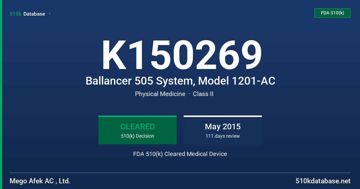 K150269 Ballancer 505 System, Model 1201-AC FDA 510(k) Cleared Medical Device