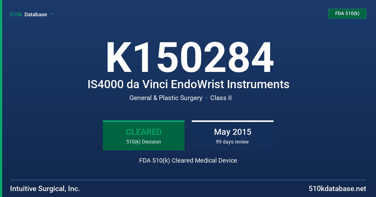 K150284 IS4000 da Vinci EndoWrist Instruments FDA 510(k) Cleared Medical Device