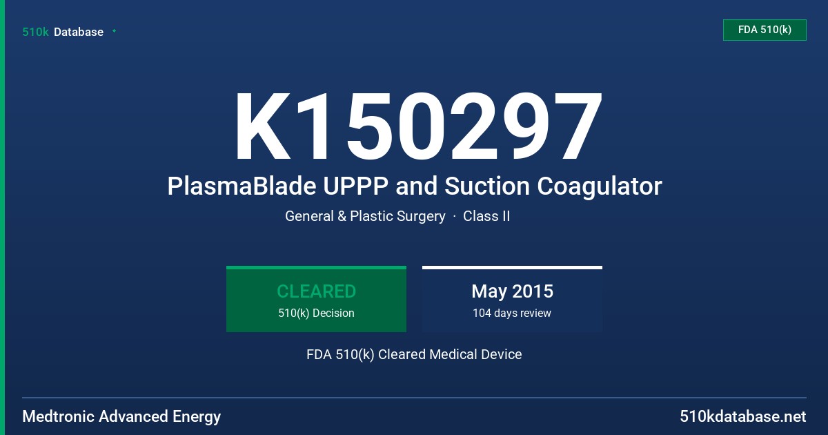 K150297 PlasmaBlade UPPP and Suction Coagulator FDA 510(k) Cleared Medical Device