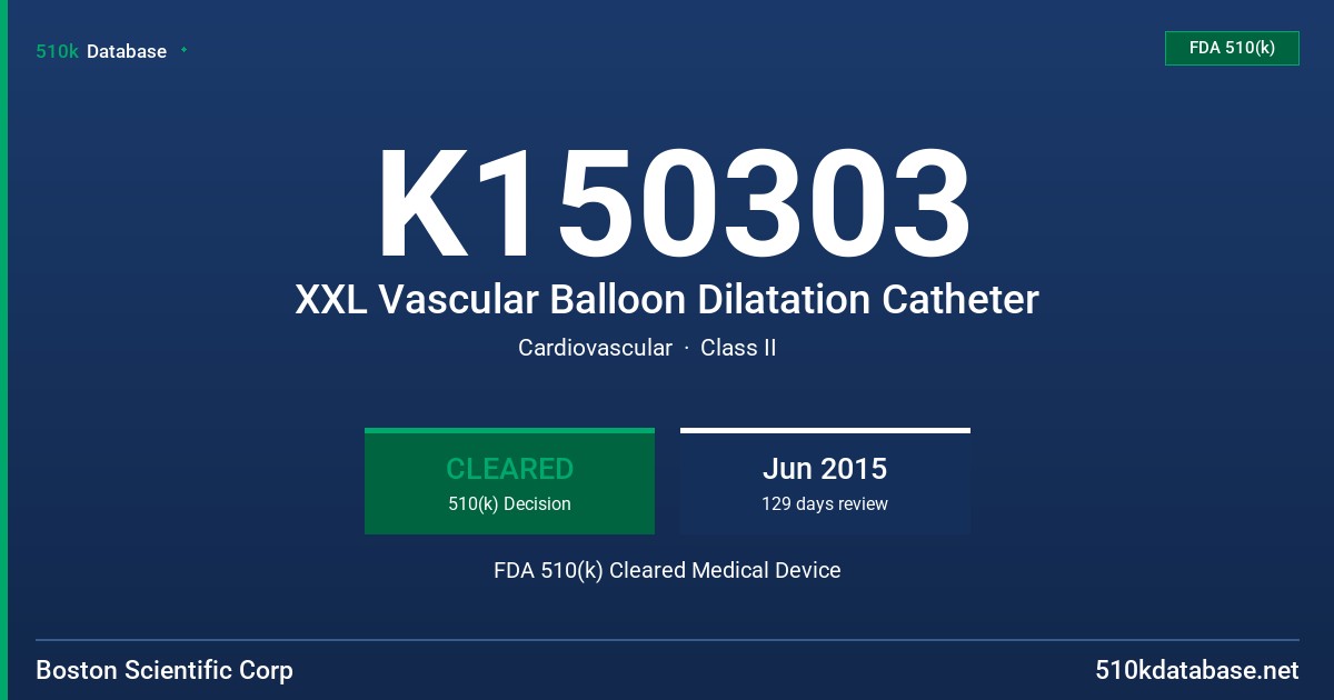 K150303 XXL Vascular Balloon Dilatation Catheter FDA 510(k) Cleared Medical Device