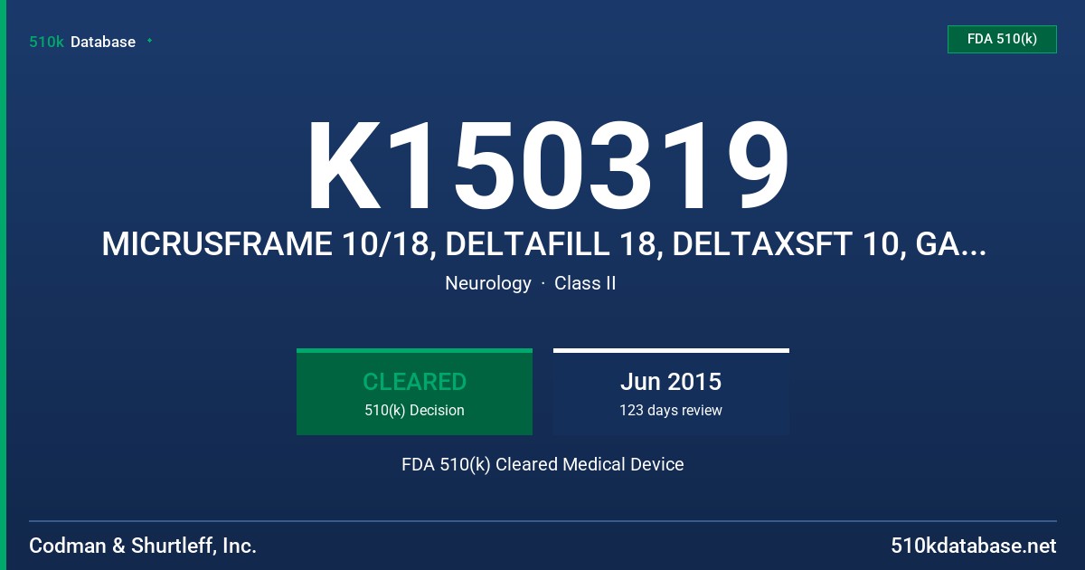 K150319 MICRUSFRAME 10/18, DELTAFILL 18, DELTAXSFT 10, GALAXY G3 FILL/XSFT STRETCH RESISTANT MICROCOIL DELIVERY SYSTEMS FDA 510(k) Cleared Medical Device