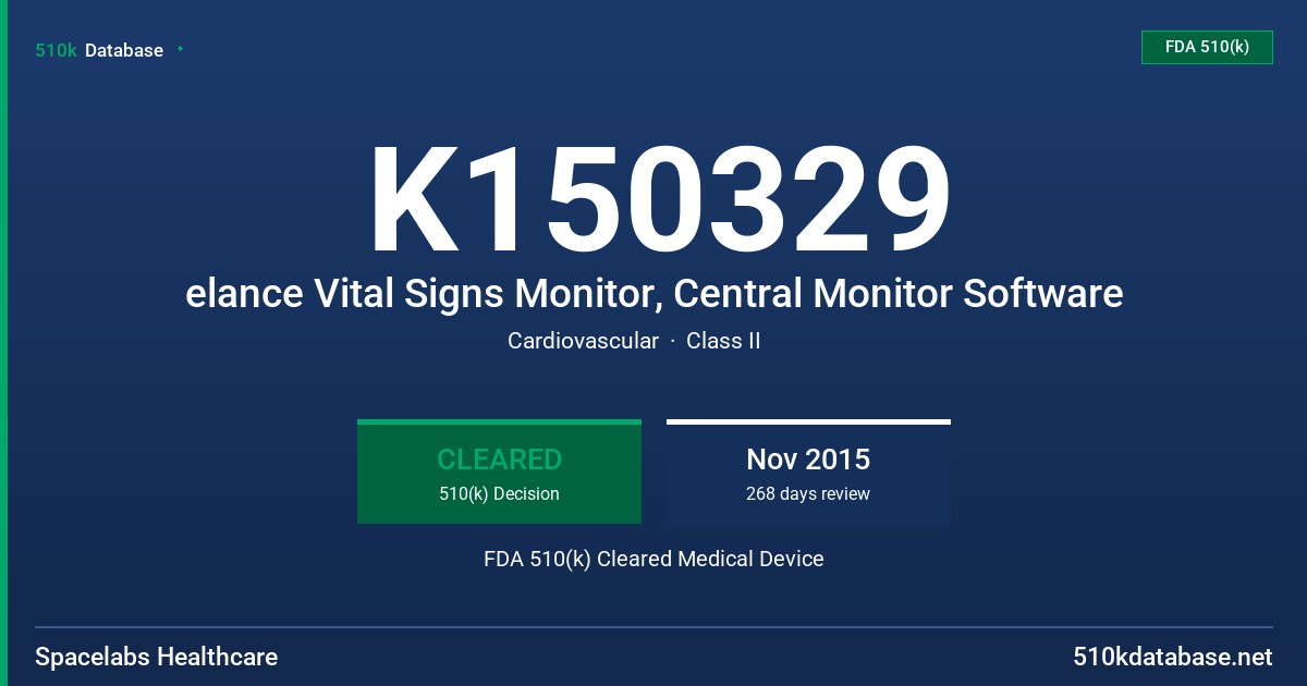 K150329 elance Vital Signs Monitor, Central Monitor Software FDA 510(k) Cleared Medical Device