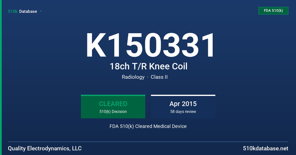 K150331 18ch T/R Knee Coil FDA 510(k) Cleared Medical Device