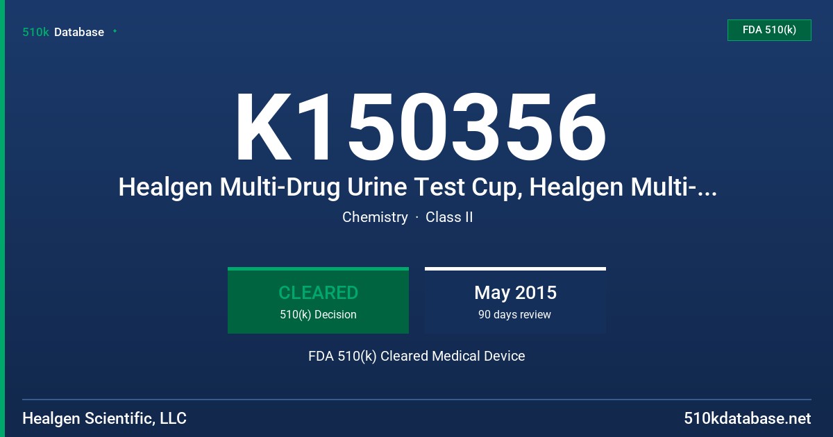 K150356 Healgen Multi-Drug Urine Test Cup, Healgen Multi-Drug Urine Test Dip Card FDA 510(k) Cleared Medical Device