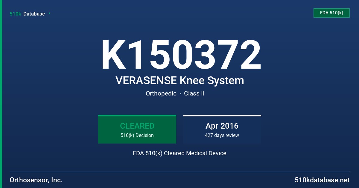 K150372 VERASENSE Knee System FDA 510(k) Cleared Medical Device