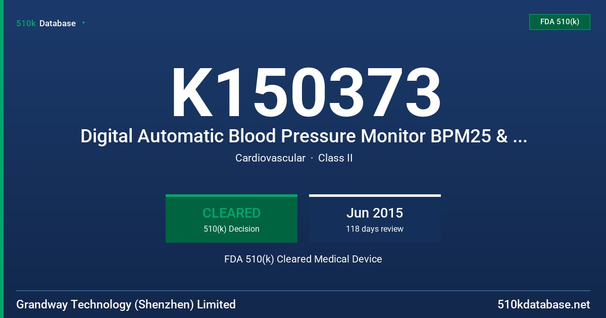 K150373 Digital Automatic Blood Pressure Monitor BPM25 & BPM26 Series [Model No.: MD25x0/ MD26x0] FDA 510(k) Cleared Medical Device