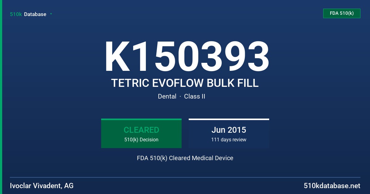 K150393 TETRIC EVOFLOW BULK FILL FDA 510(k) Cleared Medical Device