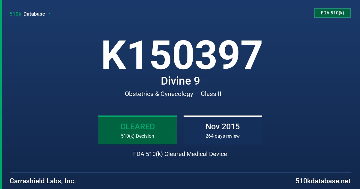 K150397 Divine 9 FDA 510(k) Cleared Medical Device