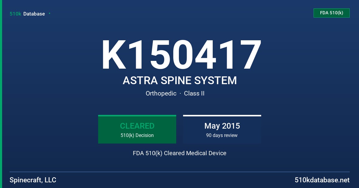 K150417 ASTRA SPINE SYSTEM FDA 510(k) Cleared Medical Device
