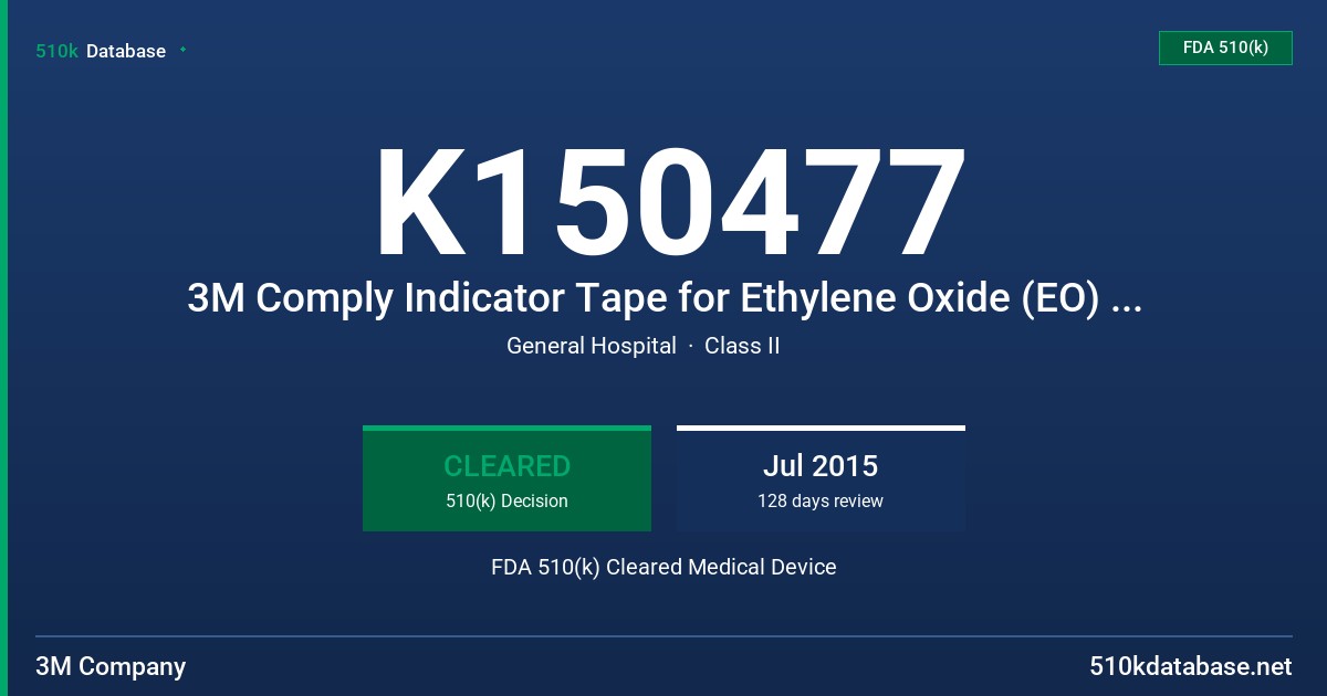 K150477 3M Comply Indicator Tape for Ethylene Oxide (EO) Sterilization FDA 510(k) Cleared Medical Device