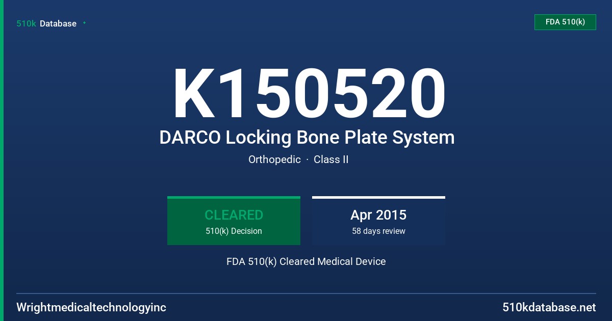 K150520 DARCO Locking Bone Plate System FDA 510(k) Cleared Medical Device