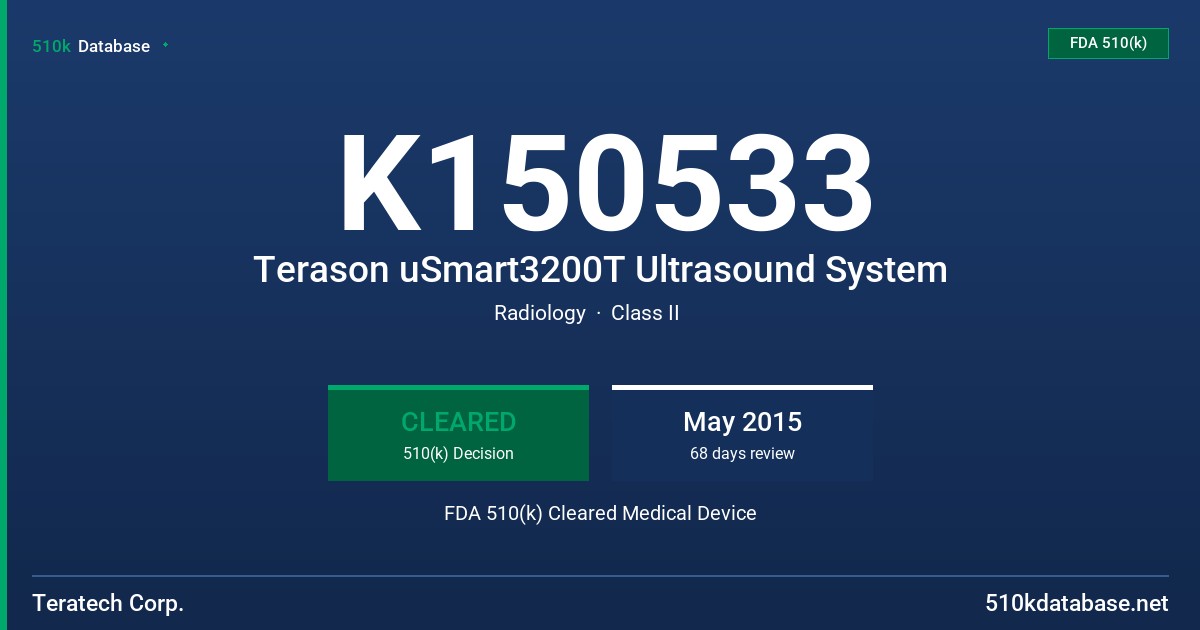 K150533 Terason uSmart3200T Ultrasound System FDA 510(k) Cleared Medical Device