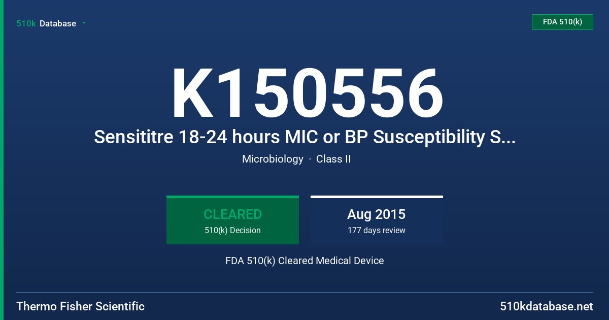 K150556 Sensititre 18-24 hours MIC or BP Susceptibility System with Ceftolozane/tazobactam (0.03/4- 64/4ug/mL) FDA 510(k) Cleared Medical Device