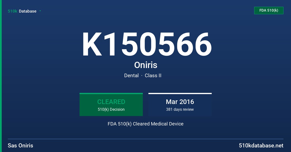 K150566 Oniris FDA 510(k) Cleared Medical Device