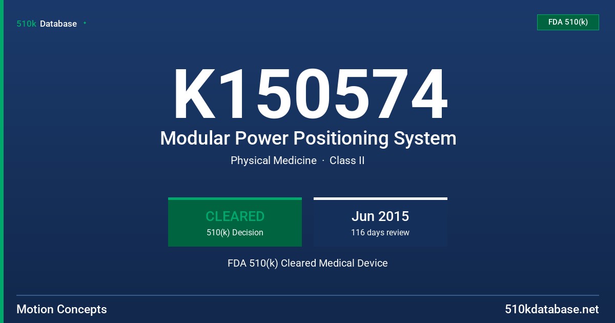 K150574 Modular Power Positioning System FDA 510(k) Cleared Medical Device