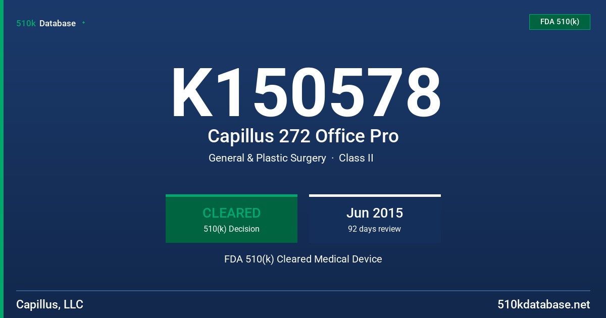 K150578 Capillus 272 Office Pro FDA 510(k) Cleared Medical Device