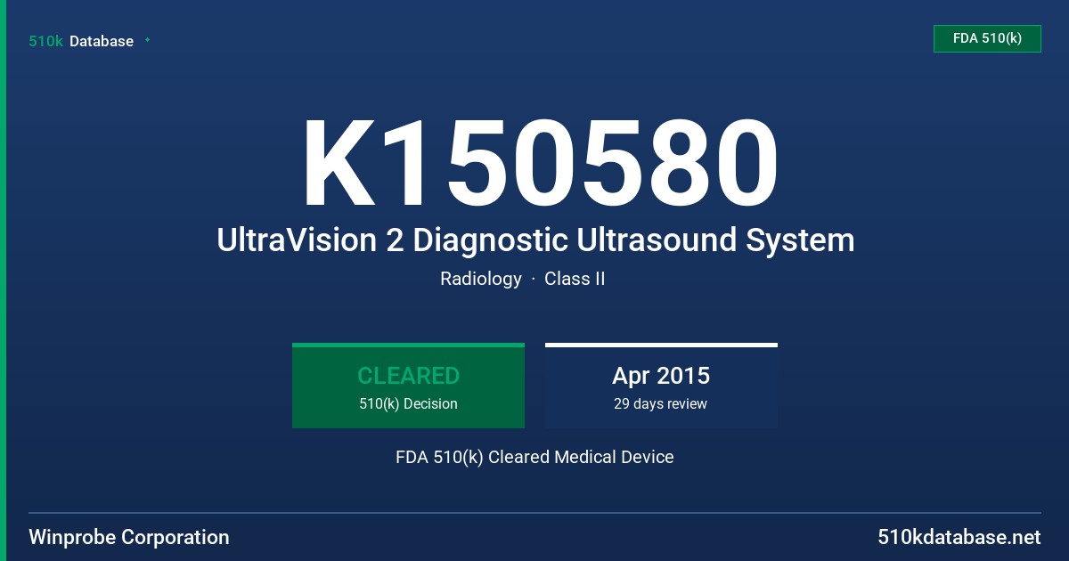 K150580 UltraVision 2 Diagnostic Ultrasound System FDA 510(k) Cleared Medical Device